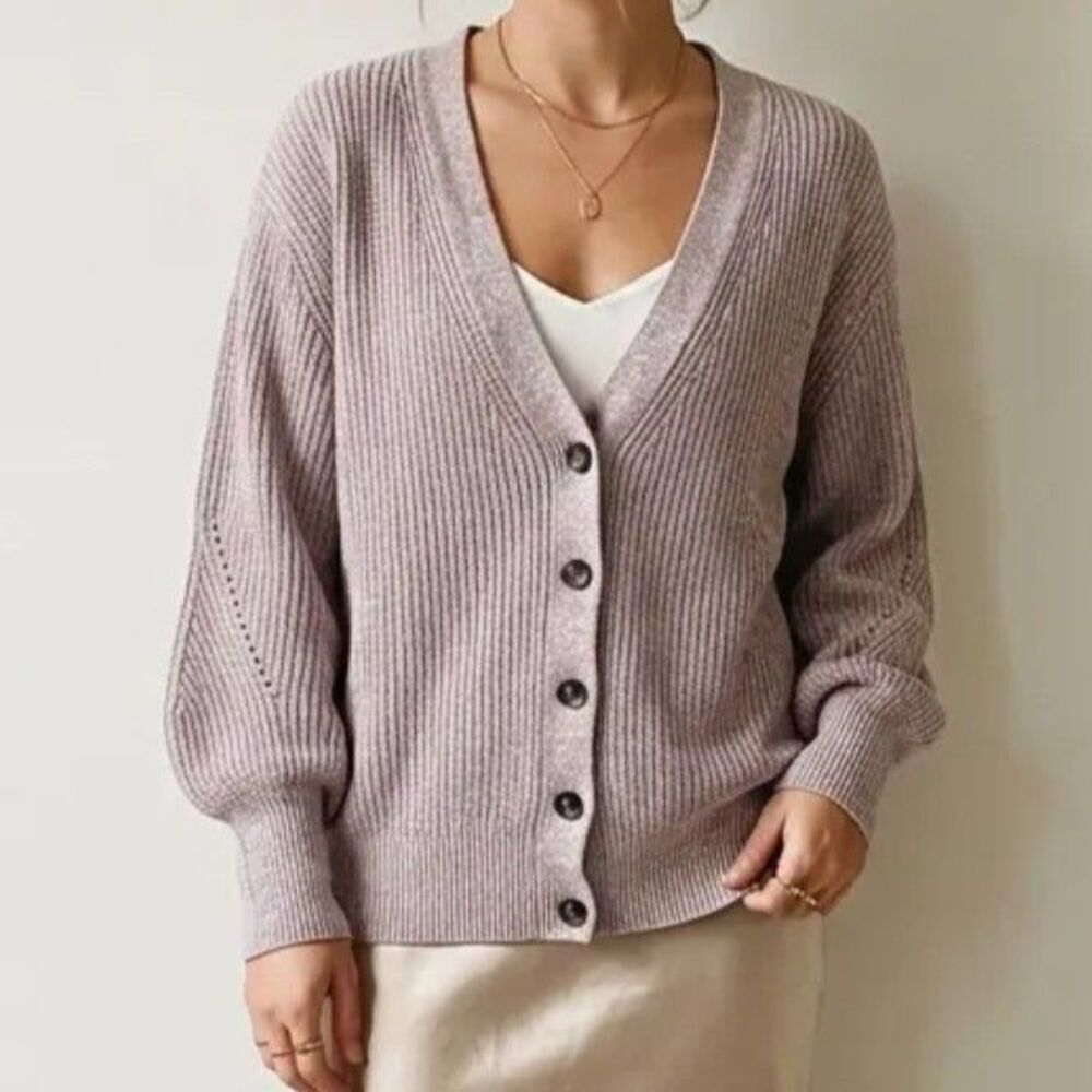 Repeat Cotton  Heathered Pink Silk Blend Cardigan